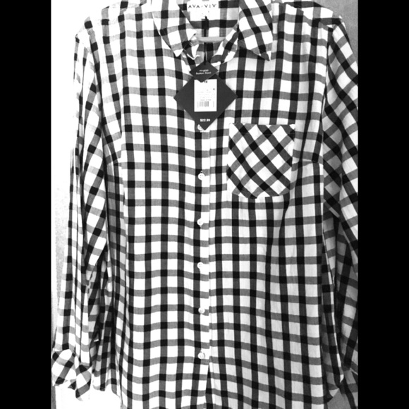 Ava & Viv Tops - Black and white checkered button up